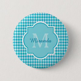 Chic Monogram Turquoise Houndstooth met naam Ronde Button 5,7 Cm