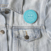 Chic Monogram Turquoise Houndstooth met naam Ronde Button 5,7 Cm (In situ)