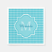 Chic Monogram Turquoise Houndstooth met naam Servetten (Voorkant)