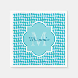 Chic Monogram Turquoise Houndstooth met naam Servetten