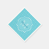 Chic Monogram Turquoise Houndstooth met naam Servetten (Hoek)