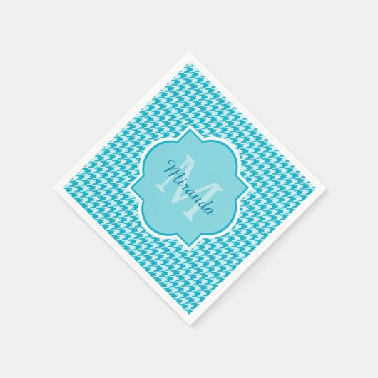 Chic Monogram Turquoise Houndstooth met naam Servetten (Hoek)