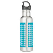 Chic Monogram Turquoise Houndstooth met naam Waterfles (Achterkant)