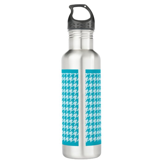 Chic Monogram Turquoise Houndstooth met naam Waterfles (Achterkant)