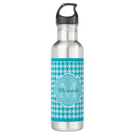Chic Monogram Turquoise Houndstooth met naam Waterfles