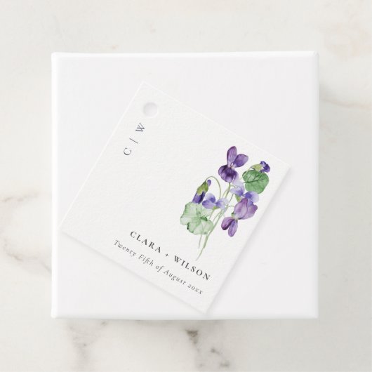 Chic Monogram Violet Floral Bunch Wedding Bedankjes Labels (In situ)