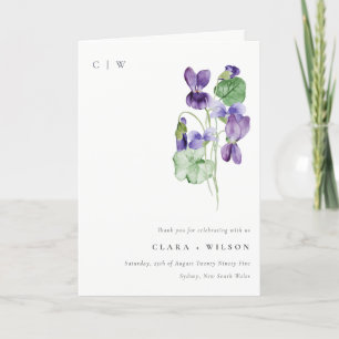  Chic Monogram Violet Floral Bunch Wedding Bedankkaart