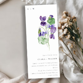 Chic Monogram Violet Floral Bunch Wedding Kaart