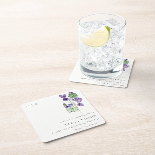  Chic Monogram Violet Floral Bunch Wedding Kartonnen Onderzetters (Insitu)