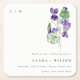  Chic Monogram Violet Floral Bunch Wedding Kartonnen Onderzetters