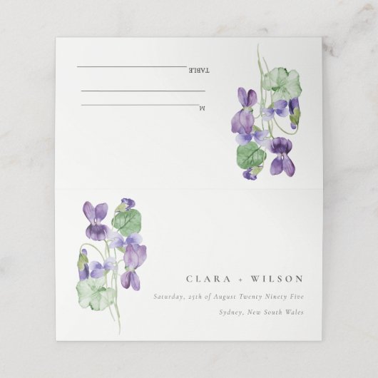  Chic Monogram Violet Floral Bunch Wedding Plaatskaartje (Buitenkant ongevouwen)