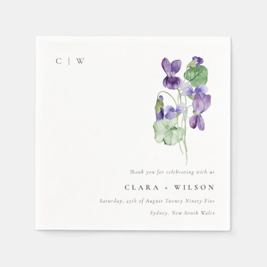  Chic Monogram Violet Floral Bunch Wedding Servet (Voorkant)