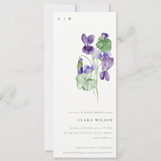  Chic Monogram Violet Floral Vrijgezellenfeest Kaart (Voorkant)