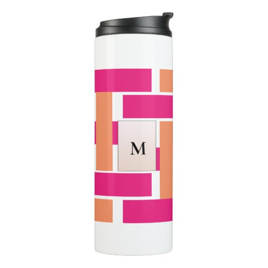 Chic Monogram Vrouwelijk Streeppatroon Thermosbeker (Gedraaid links)