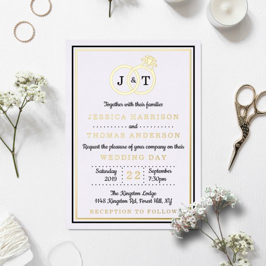 Chic Monogram Weddenrennen Real Folie Uitnodiging