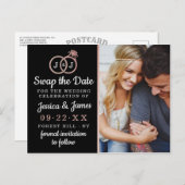 Chic Monogram Weddenrings sparen of ruilt de datum Aankondigingskaart (Voorkant / Achterkant)