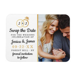 Chic Monogram Weddenrings sparen of ruilt de datum Magneet