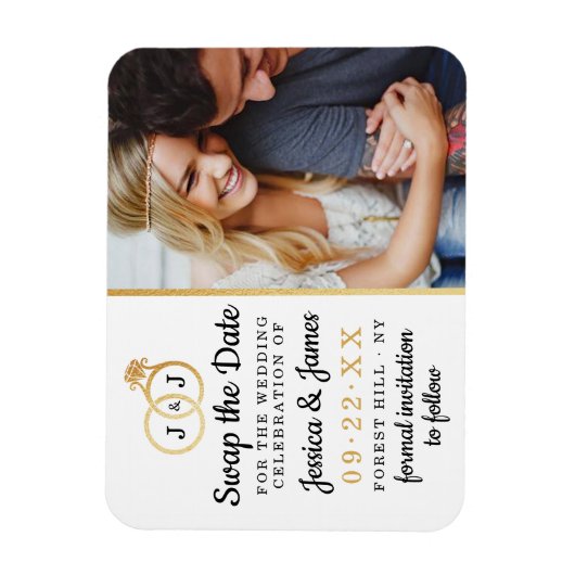 Chic Monogram Weddenrings sparen of ruilt de datum Magneet (Verticaal)