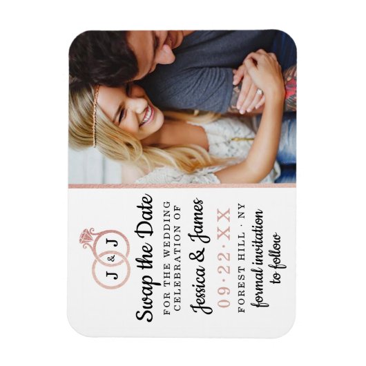 Chic Monogram Weddenrings sparen of ruilt de datum Magneet (Verticaal)