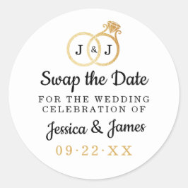 Chic Monogram Weddenrings sparen of ruilt de datum Ronde Sticker