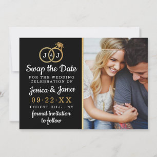 Chic Monogram Weddenrings sparen of ruilt de datum Save The Date
