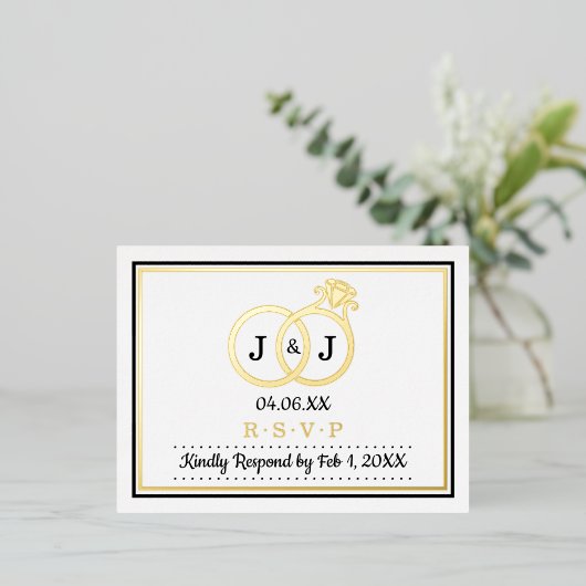 Chic Monogram Weddenschappen RSVP Real Folie Uitnodiging Briefkaart (Staand Voorkant)