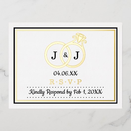 Chic Monogram Weddenschappen RSVP Real Folie Uitnodiging Briefkaart (Voorkant)