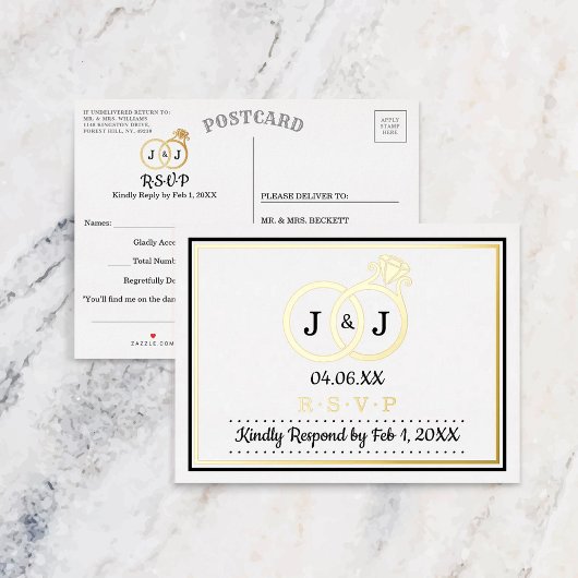 Chic Monogram Weddenschappen RSVP Real Folie Uitnodiging Briefkaart