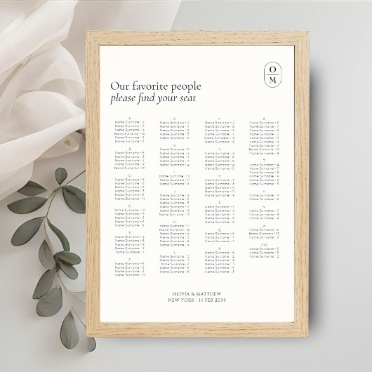 Chic Monogram Wedding Alphabet Seating  Poster