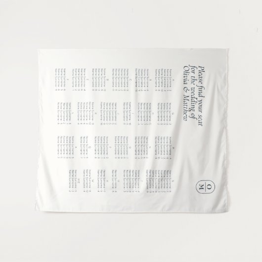Chic Monogram Wedding Alphabet Seating Wedding Wandkleed (Voorkant (horizontaal))