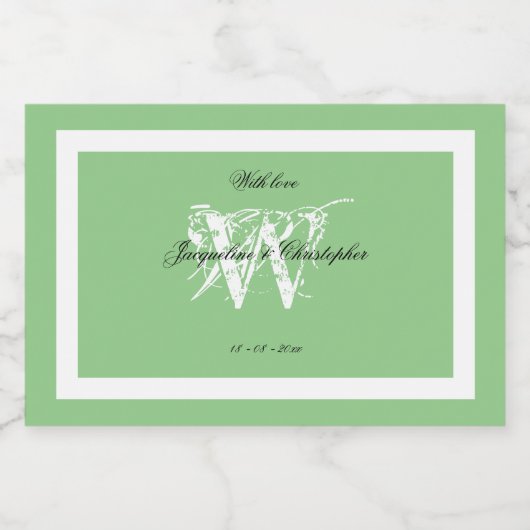 Chic Monogram Wedding Elegant Mint Green Mini Likeurfles Etiket (Enkel label)
