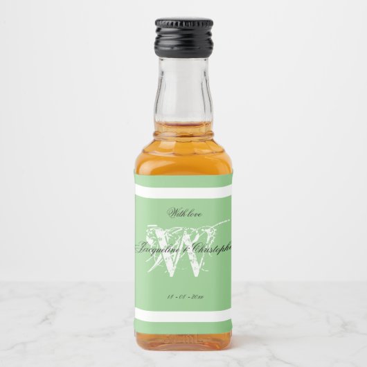 Chic Monogram Wedding Elegant Mint Green Mini Likeurfles Etiket (Voorkant)