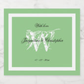 Chic Monogram Wedding Elegant Soft Mint Green Sparkling Wijnetiket (Enkel label)