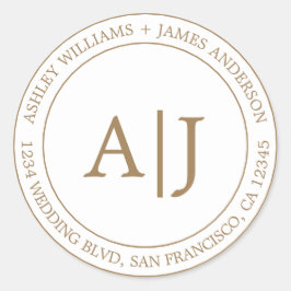 Chic Monogram Weduwkeeradres Gold Ronde Sticker