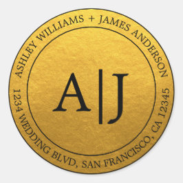Chic Monogram Weduwkeeradres Gold Ronde Sticker