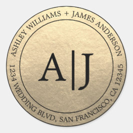 Chic Monogram Weduwkeeradres Gold Ronde Sticker