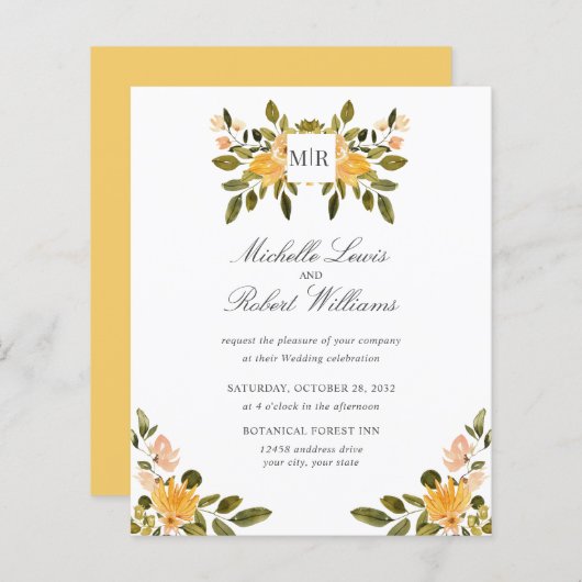Chic Monogram Yellow Green floral Wedding (Voorkant / Achterkant)