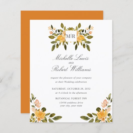 Chic Monogram Yellow Green floral Wedding (Voorkant / Achterkant)