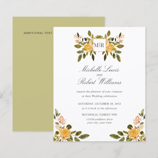 Chic Monogram Yellow Green floral Wedding (Voorkant / Achterkant)