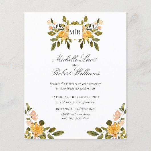 Chic Monogram Yellow Green floral Wedding (Voorkant)