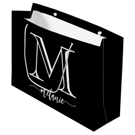 Chic Monogram zwart-wit - grote cadeautas (Voorkant Gekanteld)