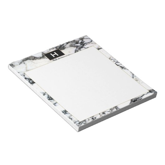Chic Monogram zwart wit marmer Notitieblok (Schuin)