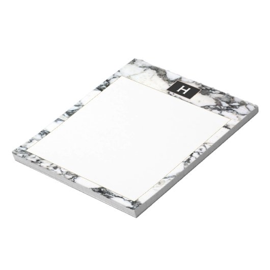 Chic  Monogram zwart wit marmer Notitieblok (Linkerzijde)