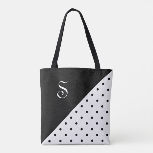 Chic Monogram Zwart Wit Polka Dot Geometrisch Tote Bag (Achterkant)