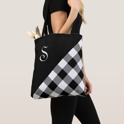 Chic Monogram zwart Witte Buffalo Controleer geome Tote Bag (Dichtbij)