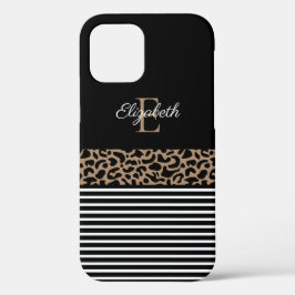 Chic Monogram zwarte Leopard Animal Print Case-Mate iPhone Case
