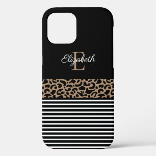 Chic Monogram zwarte Leopard Animal Print Case-Mate iPhone Case