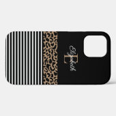 Chic Monogram zwarte Leopard Animal Print Case-Mate iPhone Case (Achterkant (horizontaal))