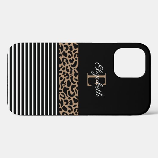 Chic Monogram zwarte Leopard Animal Print Case-Mate iPhone Case (Achterkant (horizontaal))