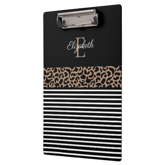 Chic Monogram zwarte Leopard Animal Print Klembord (Links)